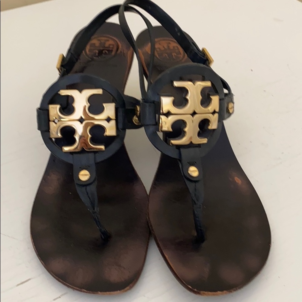 Tory Burch Navy leather sandals with Gold sz 8.5